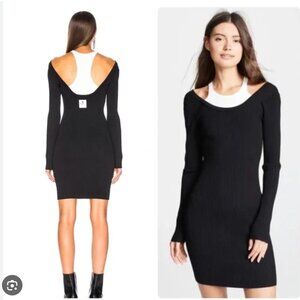 T by Alexander Wang Dress Black and White Bi-Layer Bodycon Ribbed X Small fits S